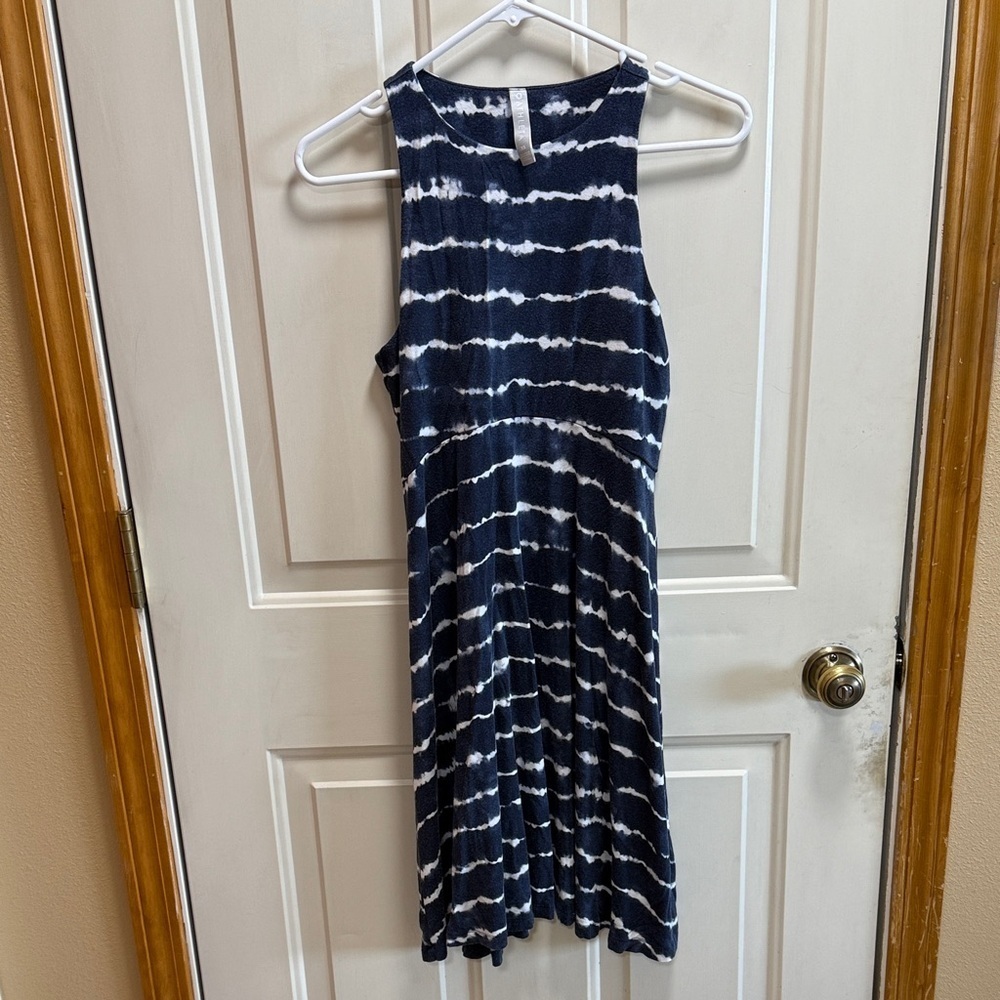 Athleta Navy and White Striped Midi Dress